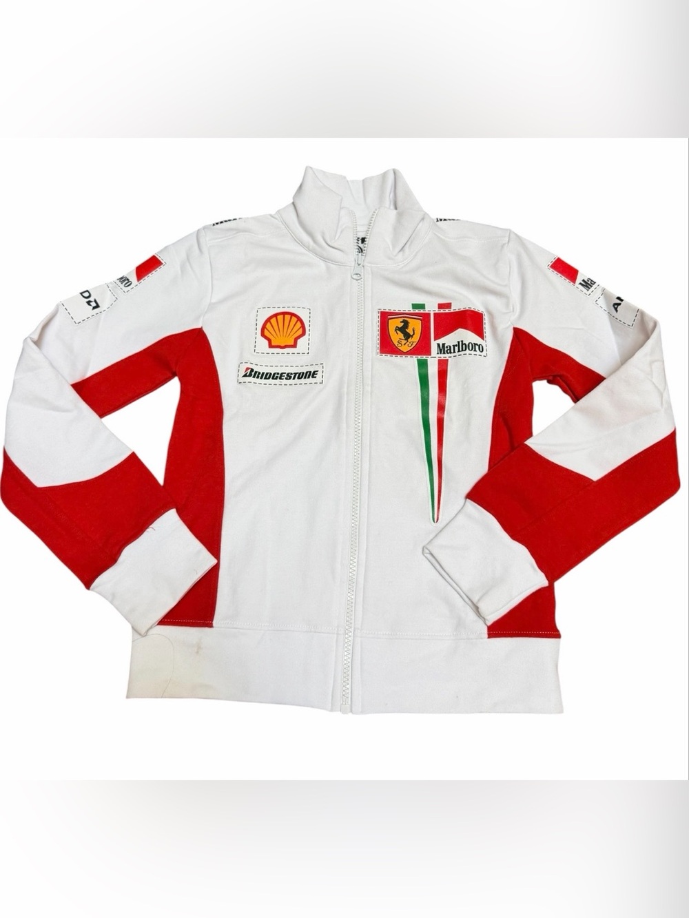 Ferrari F1 Racing Logo White Zip Up Sweater Youth Kids Unisex Size Small/Medium